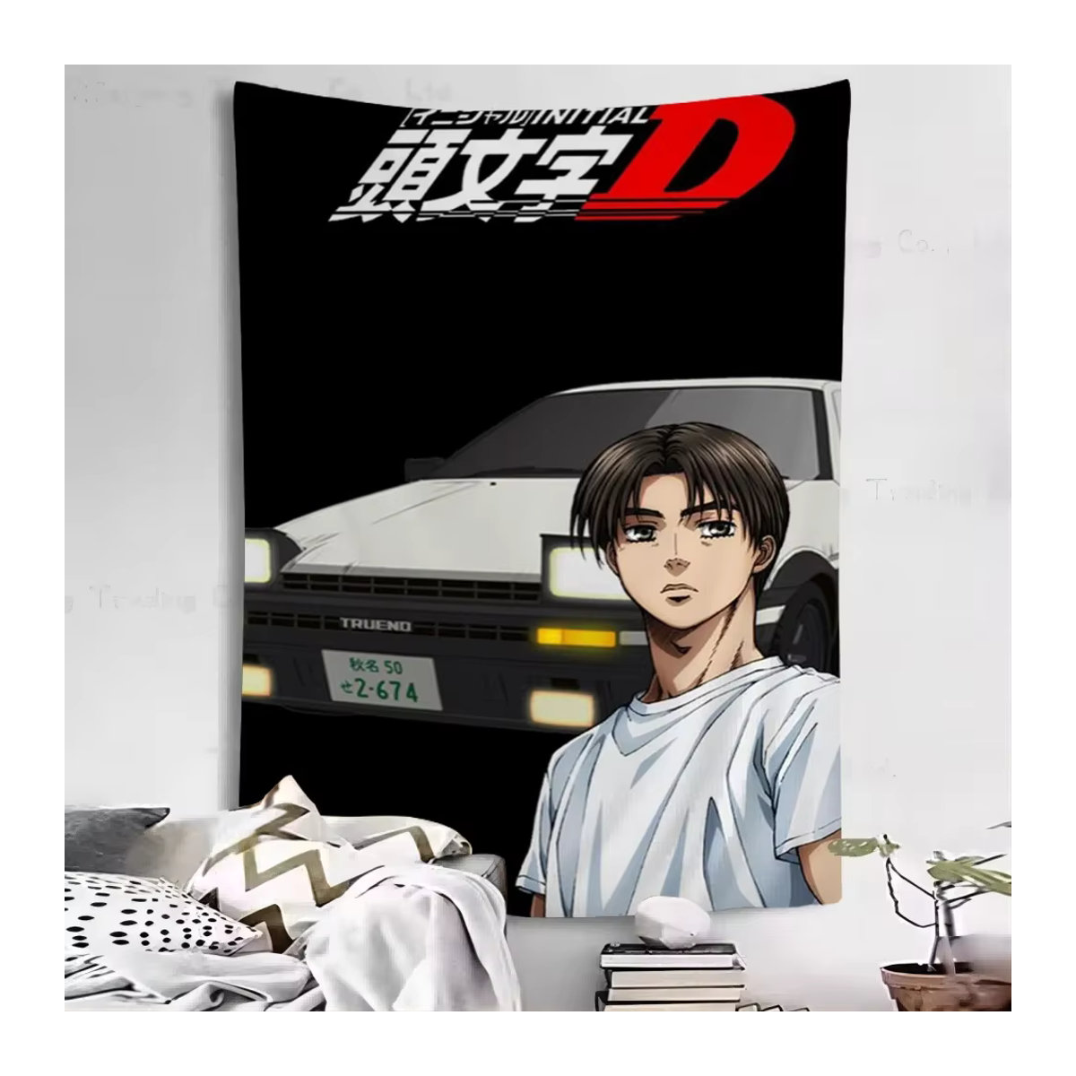 Anime Initial D Wandteppich im Bohemian Stil, Schwarz, B/H: 70 x 70 cm - Bild 2