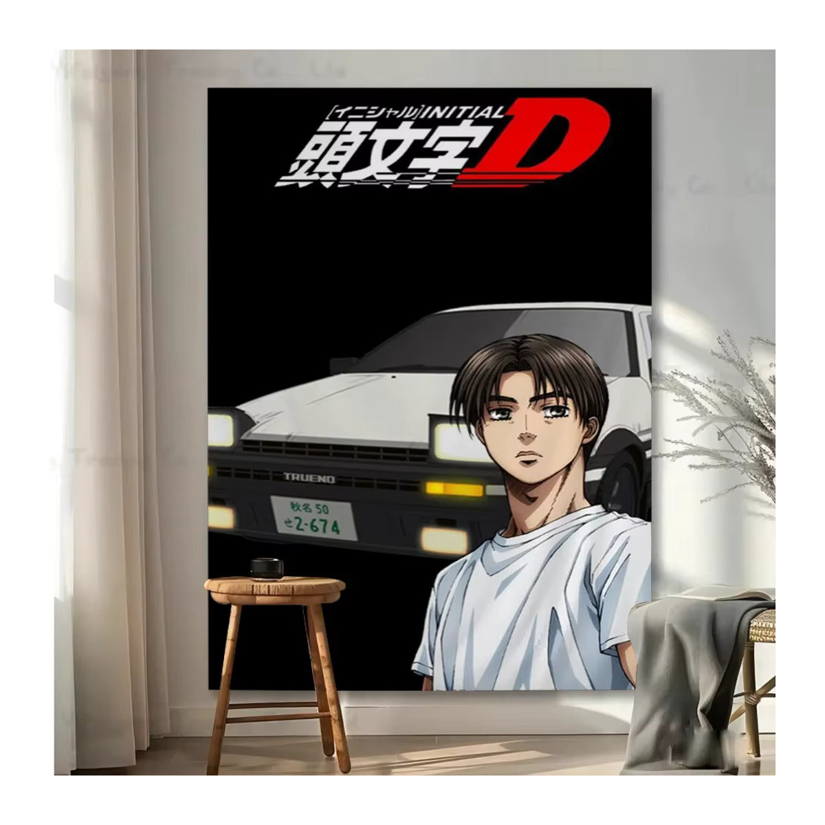 Anime Initial D Wandteppich im Bohemian Stil, Schwarz, B/H: 70 x 70 cm - Bild 3