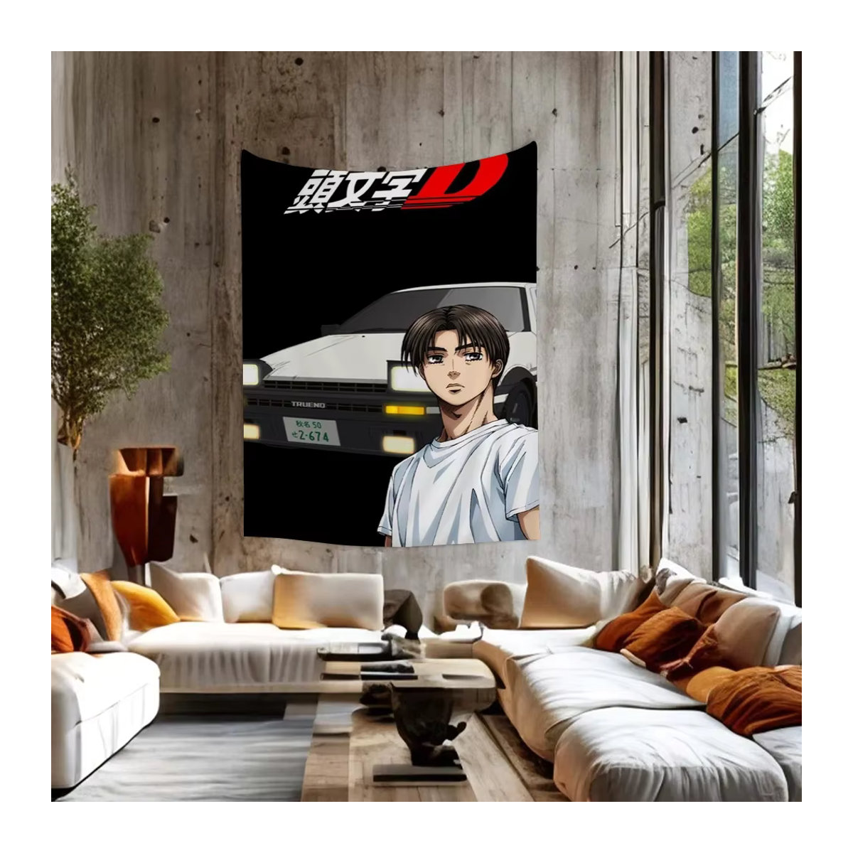 Anime Initial D Wandteppich im Bohemian Stil, Schwarz, B/H: 70 x 70 cm - Bild 5