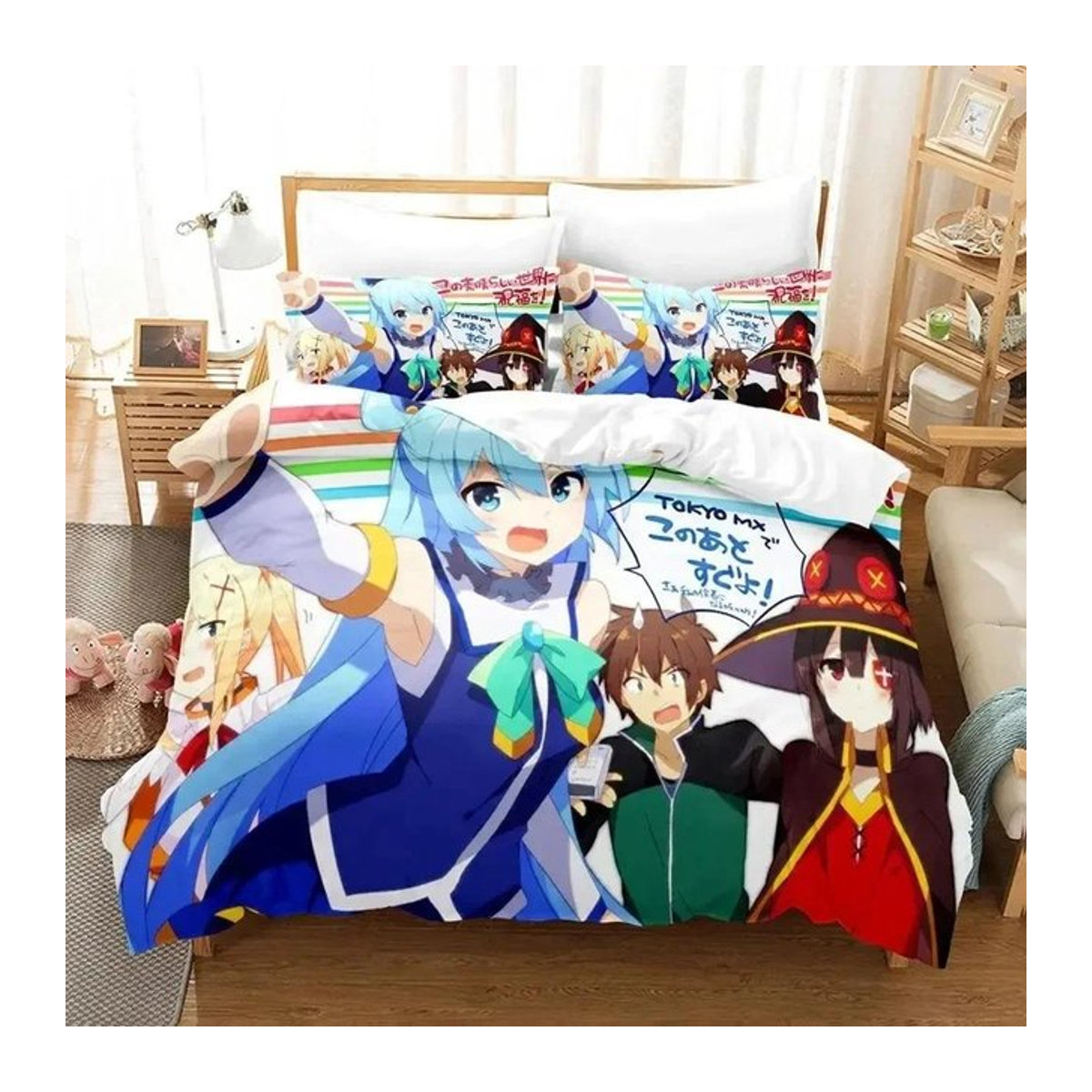 Anime KonoSuba Bettwäsche-Set mit Reißverschluss, Multicolor, B/H: 135 x 200 cm - Bild 1