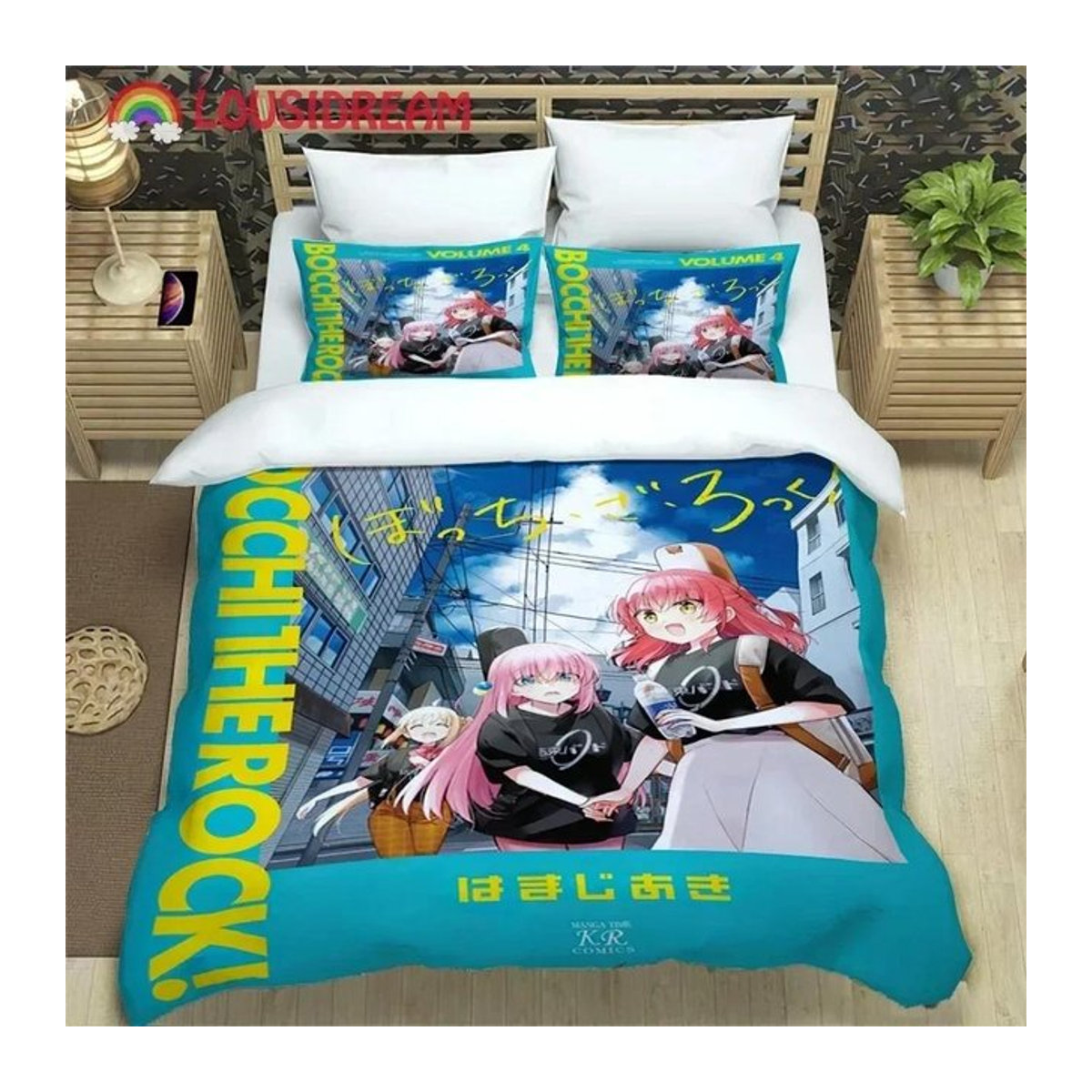 Anime Mädchen Lonely Rock Bettwäscheset mit Bettbezug und Kissenbezügen, B/H: 70 x 133 cm, 2-teiliges Set - Bild 1