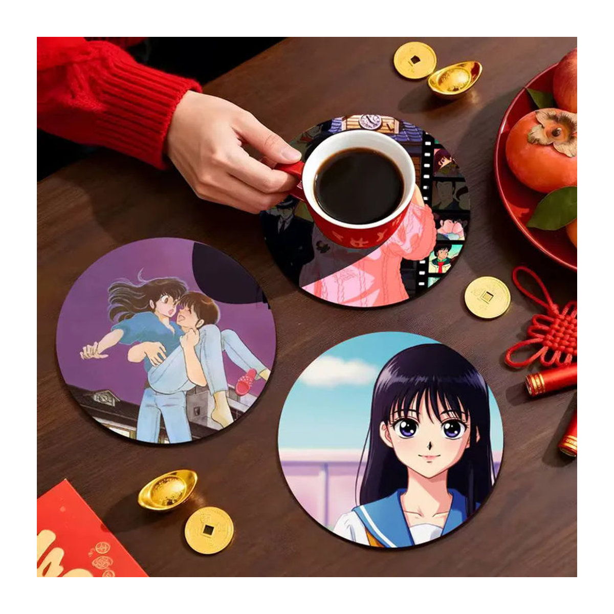 Anime Maison Ikkoku Holzuntersetzer mit Farbdruck, rund, mehrfarbig - Bild 3