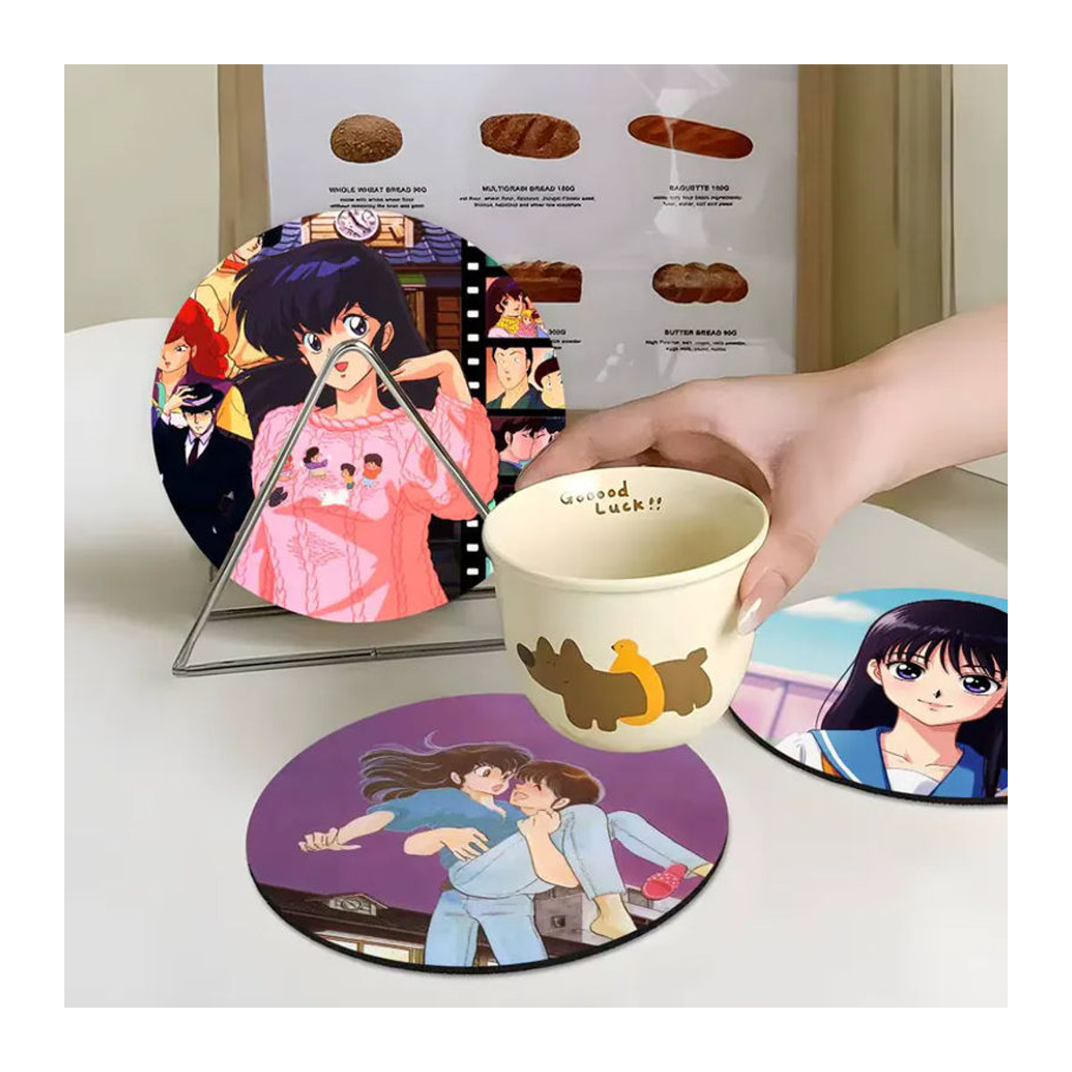 Anime Maison Ikkoku Holzuntersetzer mit Farbdruck, rund, mehrfarbig - Bild 6