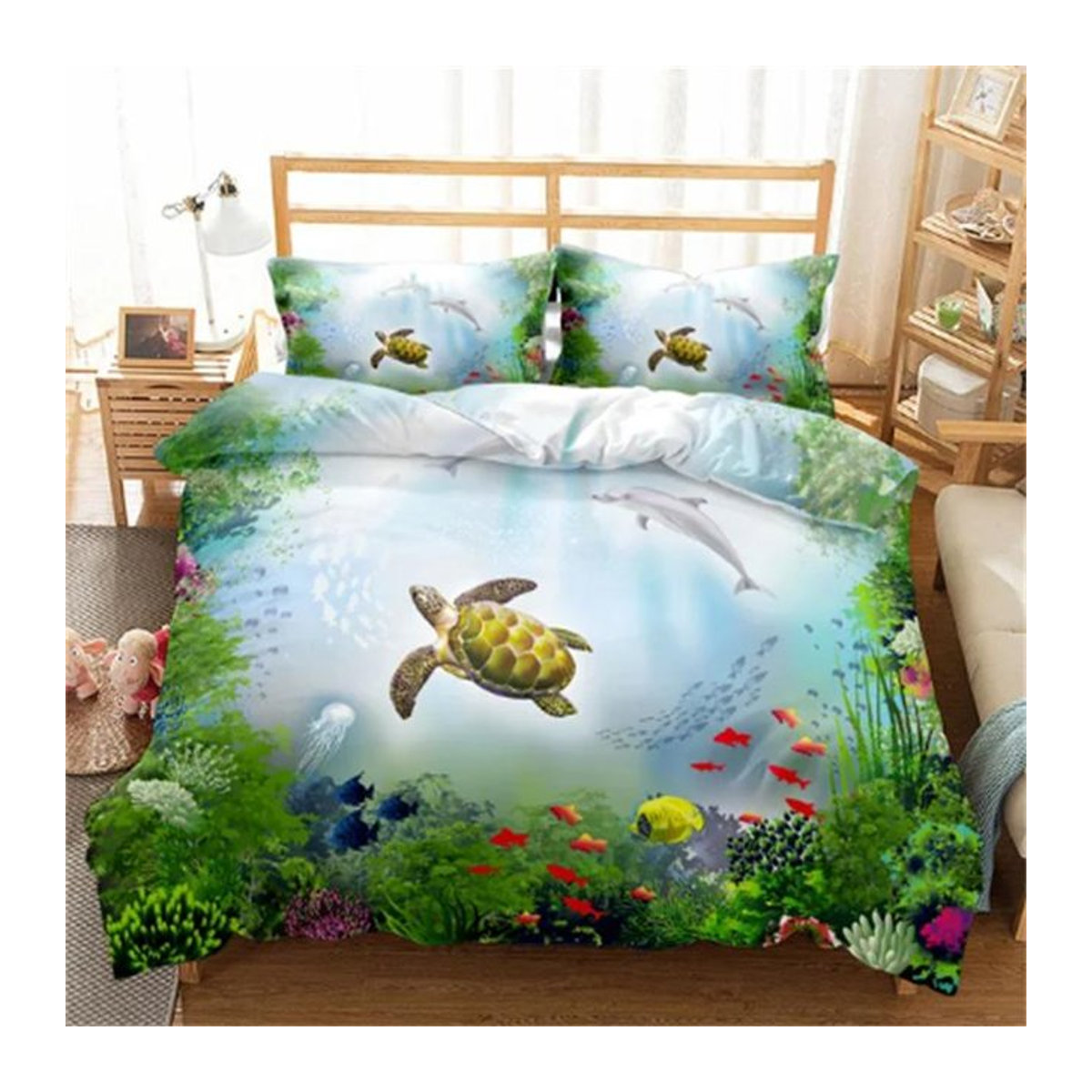 Anime Meeresschildkröten Bettwäsche Set mit HD Tagesdecke für Teenager Mädchen, Breite: 150 cm, Länge: 200 cm, 3-teilig - Bild 1