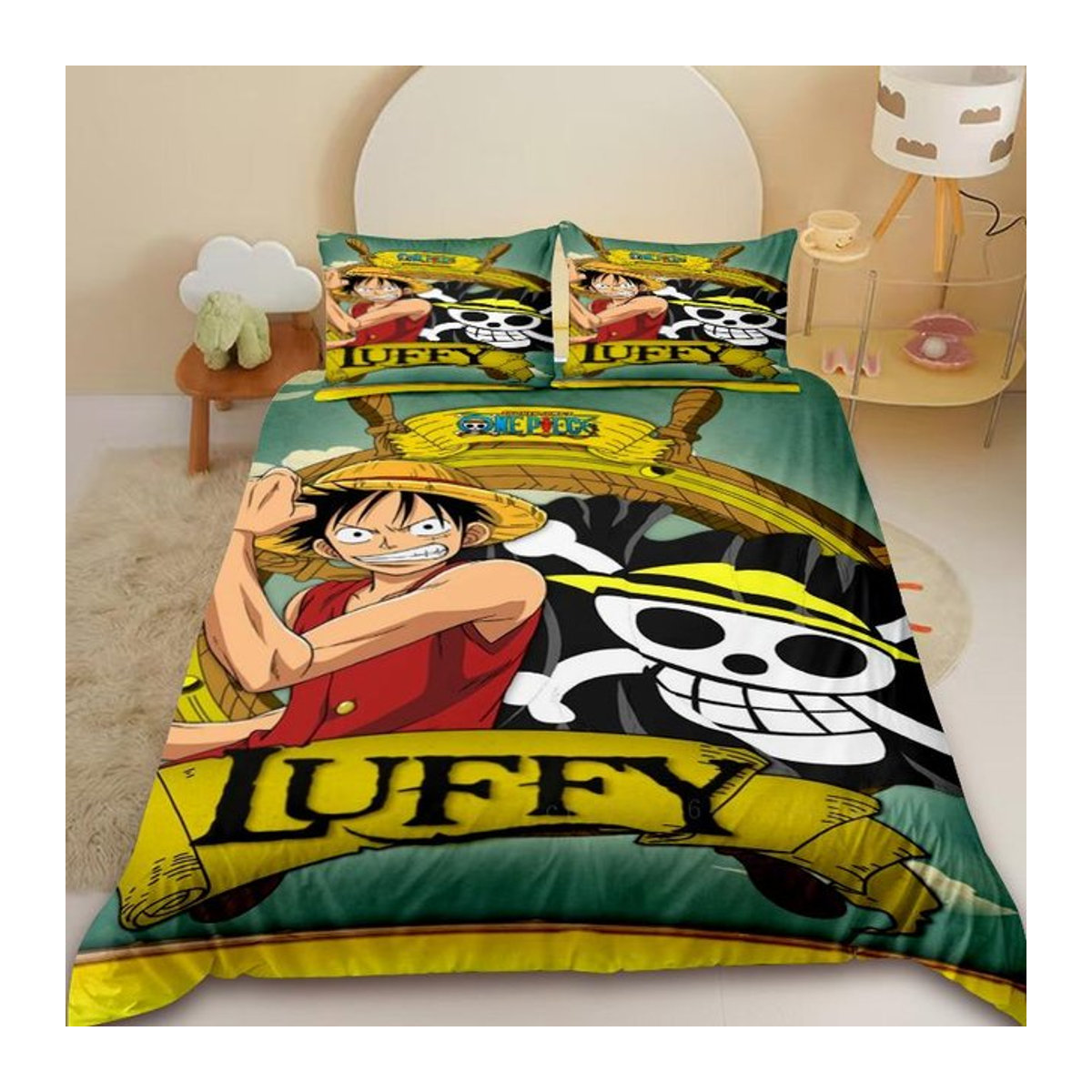 Anime One Piece Bettwäsche-Set mit Luffy Cartoon-Design, Multicolor, B/H: 140 x 210 cm - Bild 1