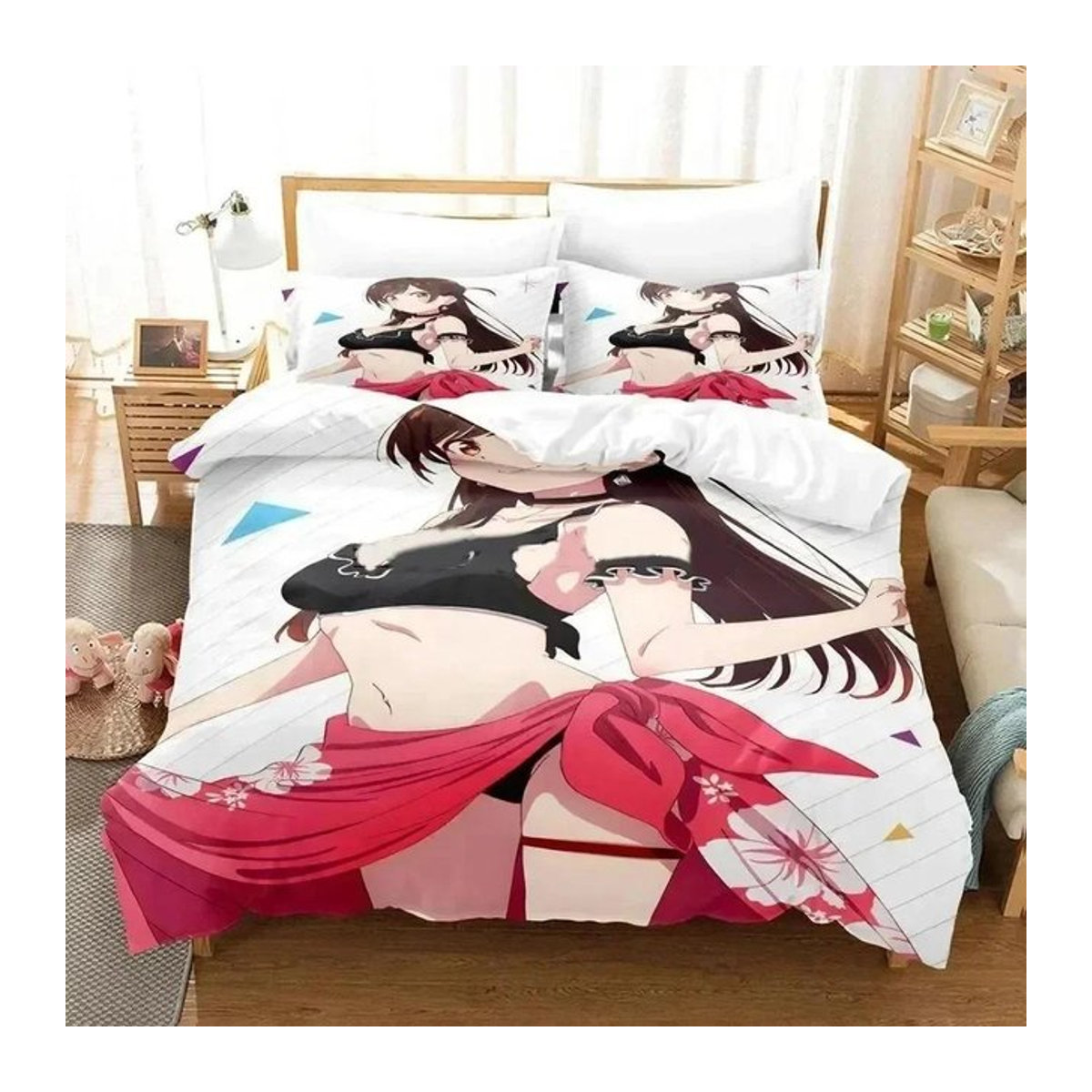 Anime Rent-A-Girlfriend Chizuru Bettwäsche-Set mit 3D-Druck, Bettbezug und Kissenbezug, EU Single, Breite: 135 cm, Länge: 200 cm - Bild 1