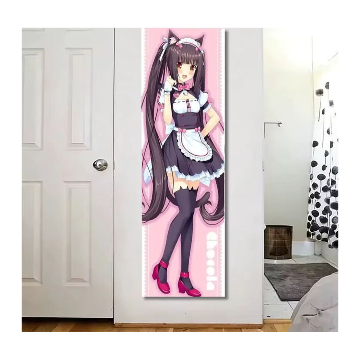 Anime Sweet Cat Maid Vertikaler Wandteppich in Rosa mit Katzenohren, Textil-Wandbehang für Schlafzimmer und Teenager, B: 40 cm, H: 150 cm - Bild 5