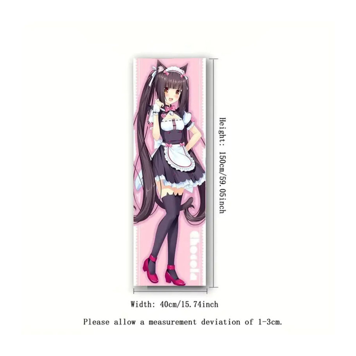 Anime Sweet Cat Maid Vertikaler Wandteppich in Rosa mit Katzenohren, Textil-Wandbehang für Schlafzimmer und Teenager, B: 40 cm, H: 150 cm - Bild 6