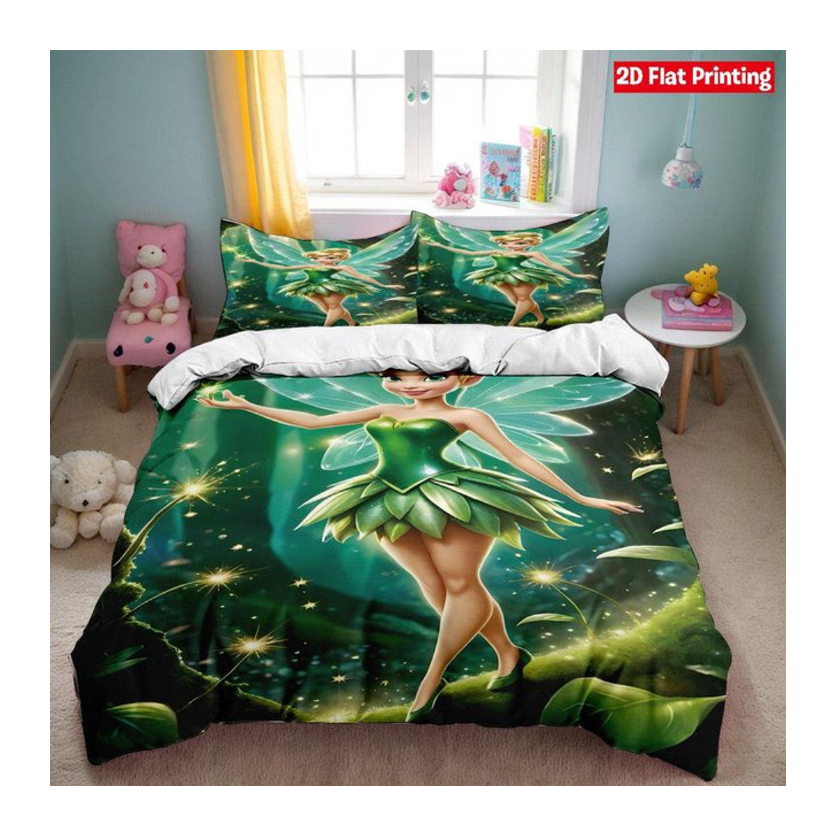 Anime Tinkerbell Feenmädchen Bettwäsche Set aus Mikrofaser mit Reißverschluss und Kissenbezügen, B/H: 133 x 70 cm - Bild 1