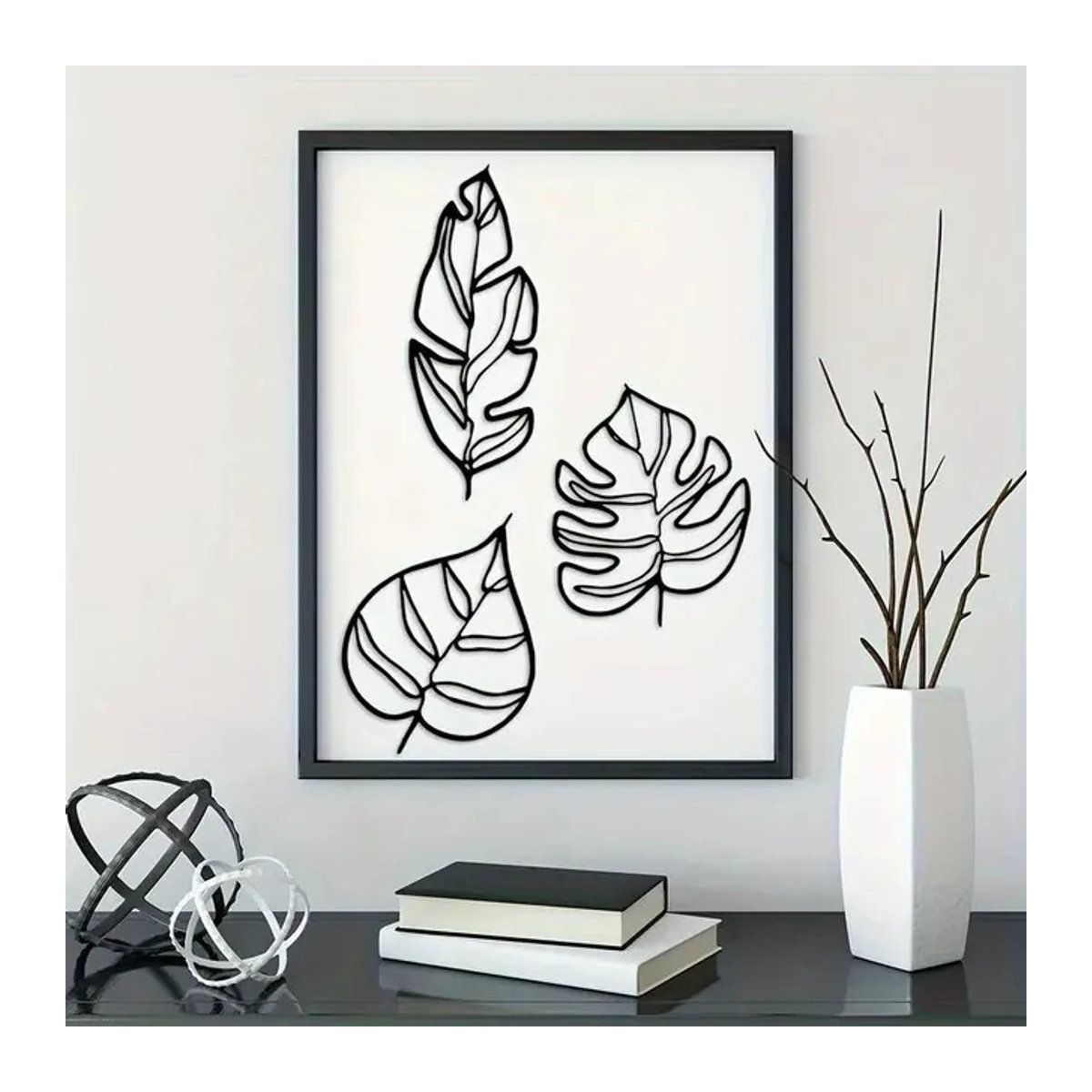 Animula Metall-Wandkunst Set aus 3 Stück, minimalistische Blattdekoration aus Aluminium in Schwarz, hängende Wandgestaltung in unregelmäßiger Form - Bild 1