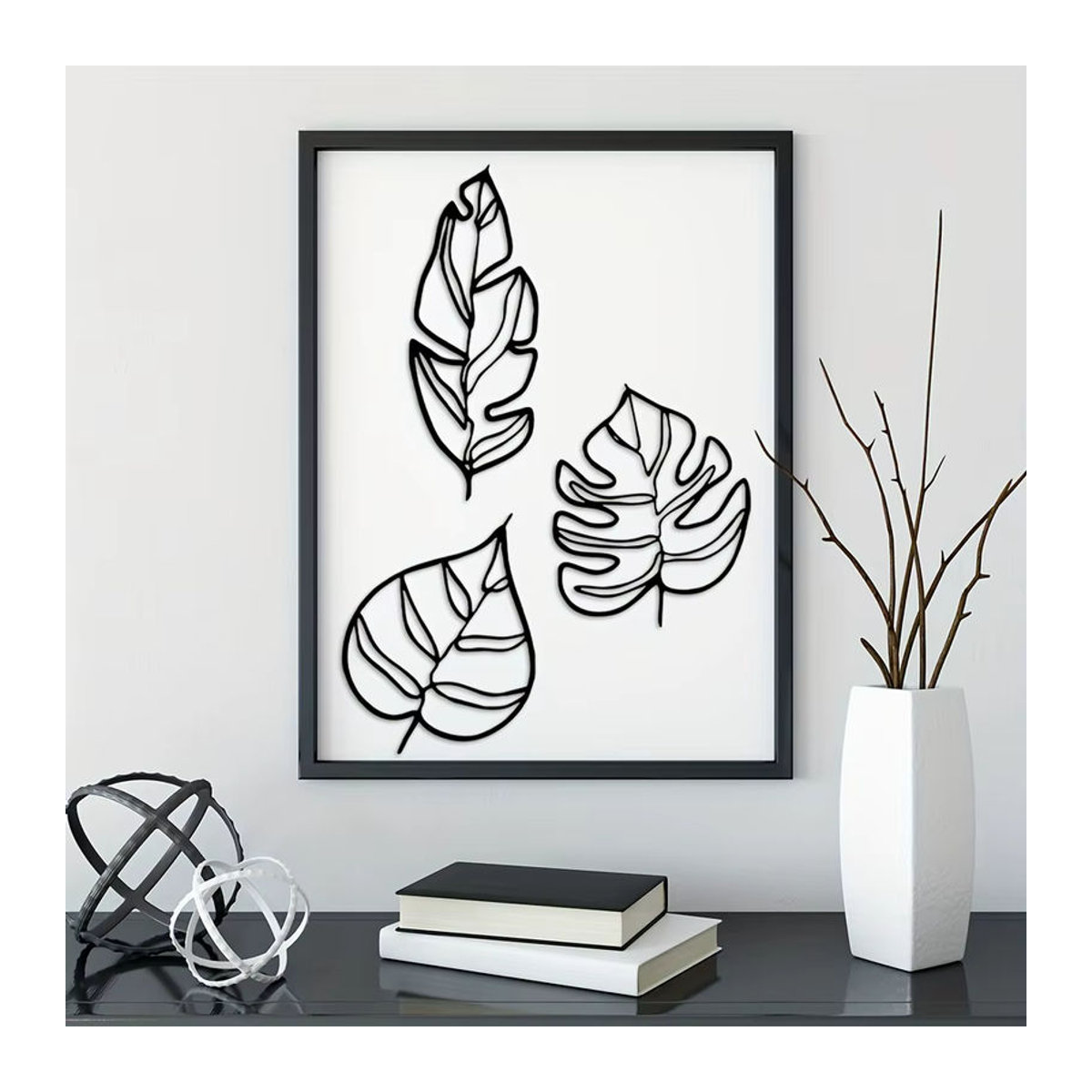Animula Wanddekoration aus Metall in Schwarz mit drei Blättern im Bohemian Design, 3er Set - Bild 4