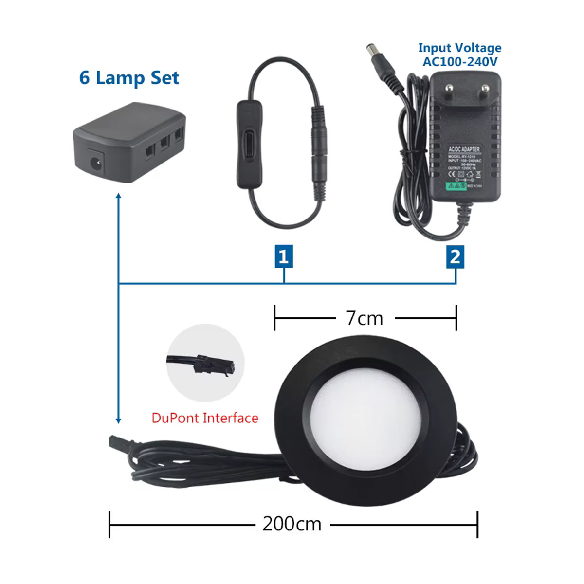 ANMIEPY LED Möbelbeleuchtung Schwarz Runde Unter Schrank Lampe mit Tastenschalter für Küche und Schmuckvitrine - Bild 3