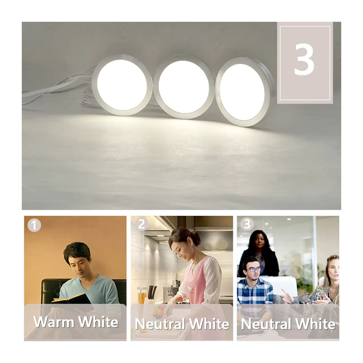 ANMIEPY LED Unterbauleuchte für Schrank und Küche, runde Möbelbeleuchtung in Silber, minimalistisches Design, DC12V - Bild 2