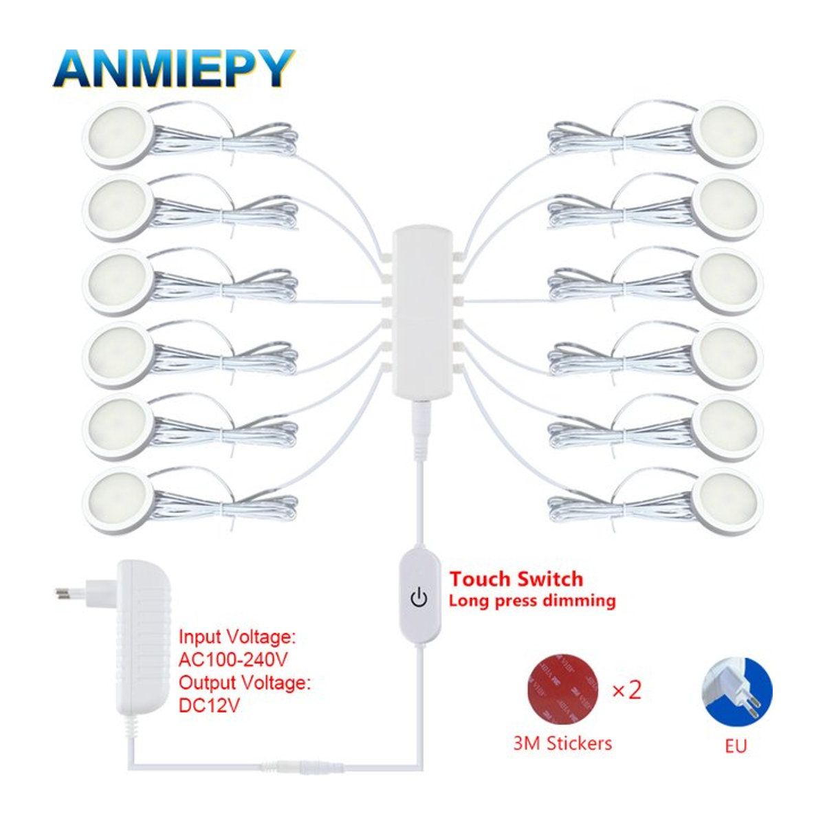 ANMIEPY LED Unterschrank Lampe Set mit Touch Schalter Steuerung, dimmbar, rund, Weiß - Bild 1