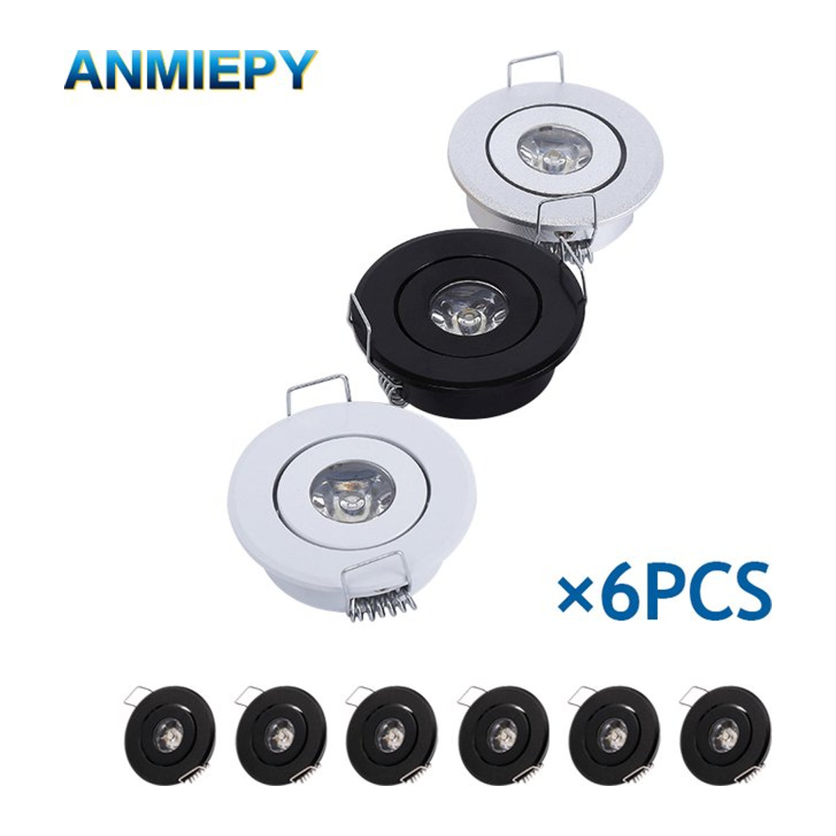 ANMIEPY Mini-LED-Downlight-Schrank-Einbaustrahler Set, 6 Stück, Schwarz/Silber, Warmweiß und Weiß, Aluminium - Bild 1