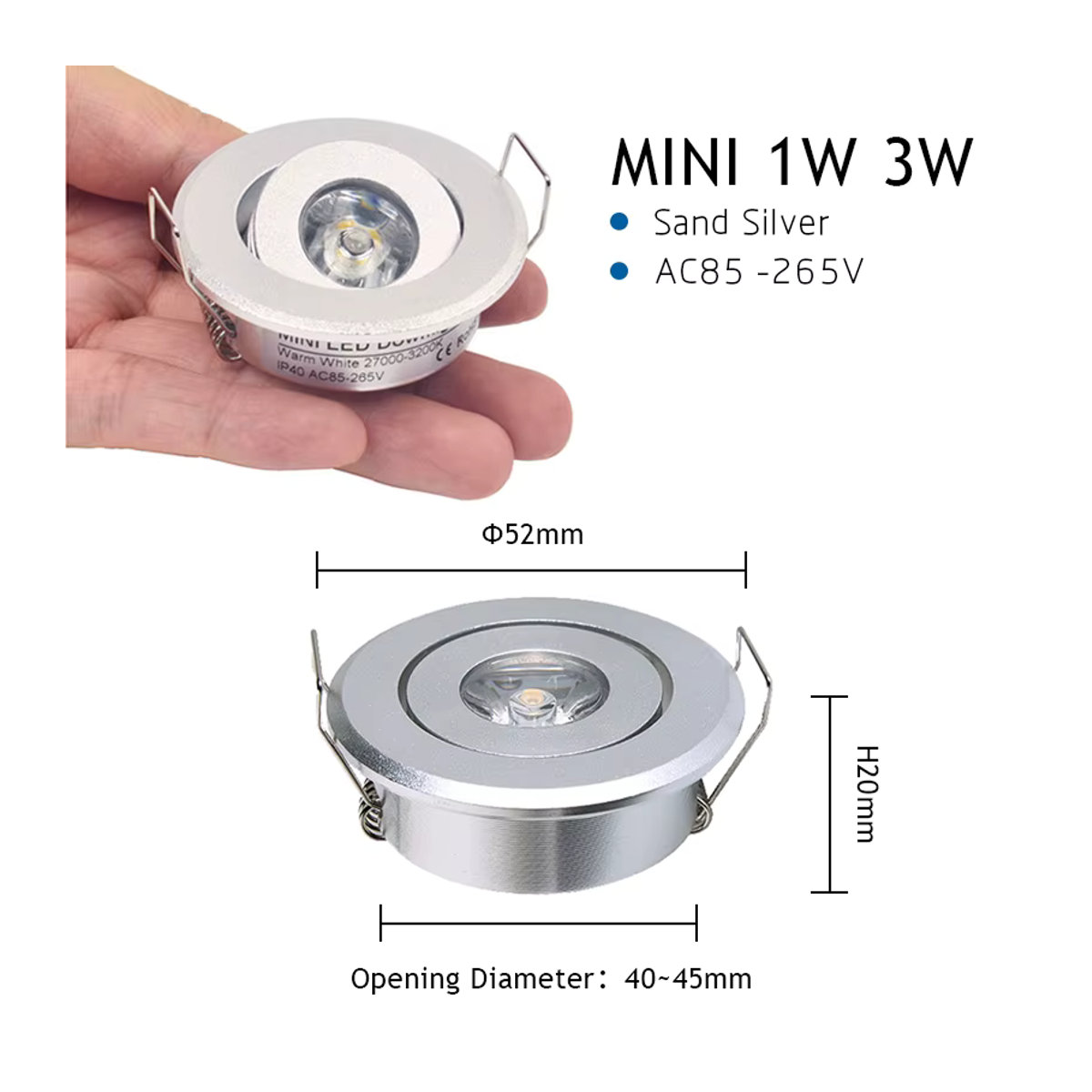 ANMIEPY Mini-LED-Downlight-Schrank-Einbaustrahler Set, 6 Stück, Schwarz/Silber, Warmweiß und Weiß, Aluminium - Bild 4