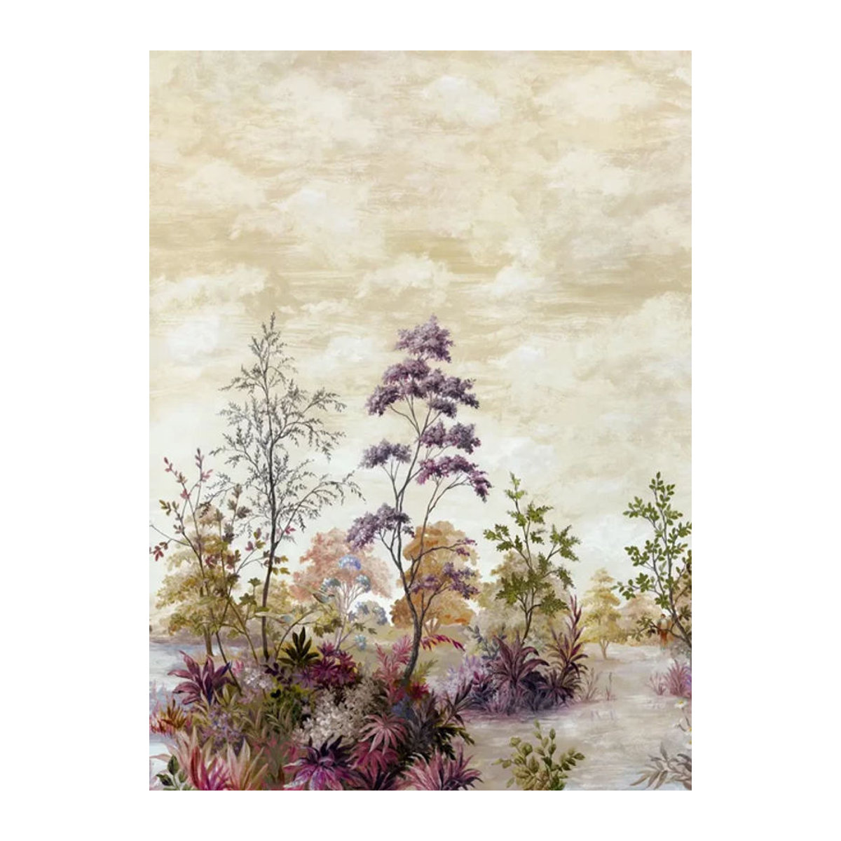 Anna French Mural Cumbria Eggplant on Pearl Wandtapete aus Vlies in Floralem Design und Landschaftsmotiv in Lila und Weiß - Bild 1