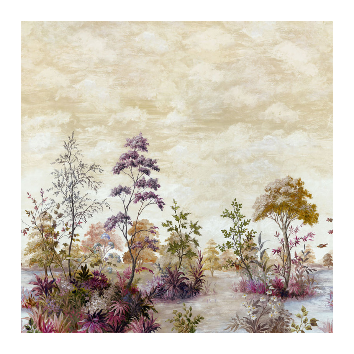 Anna French Mural Cumbria Eggplant on Pearl Wandtapete aus Vlies in Floralem Design und Landschaftsmotiv in Lila und Weiß - Bild 2