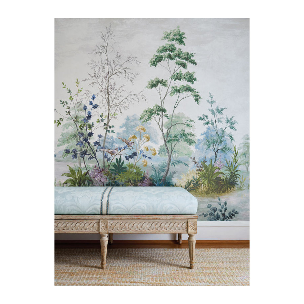 Anna French Mural Cumbria Wandtapete aus Vlies in Blau und Grün mit floralem Landschaftsmotiv - Bild 2
