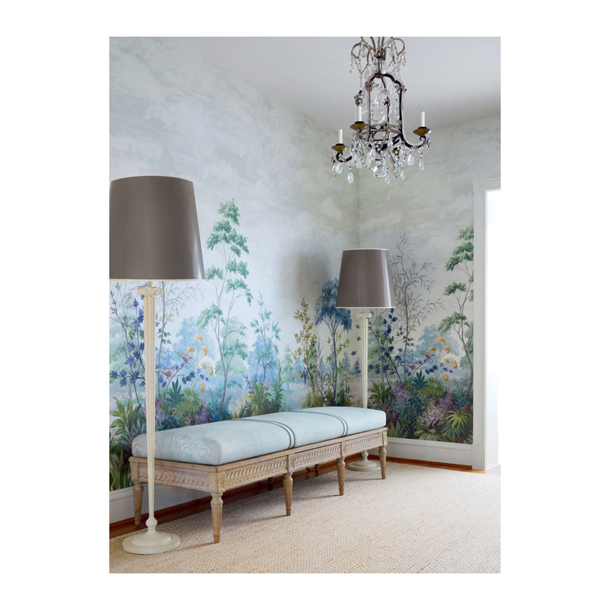 Anna French Mural Cumbria Wandtapete aus Vlies in Blau und Grün mit floralem Landschaftsmotiv - Bild 3