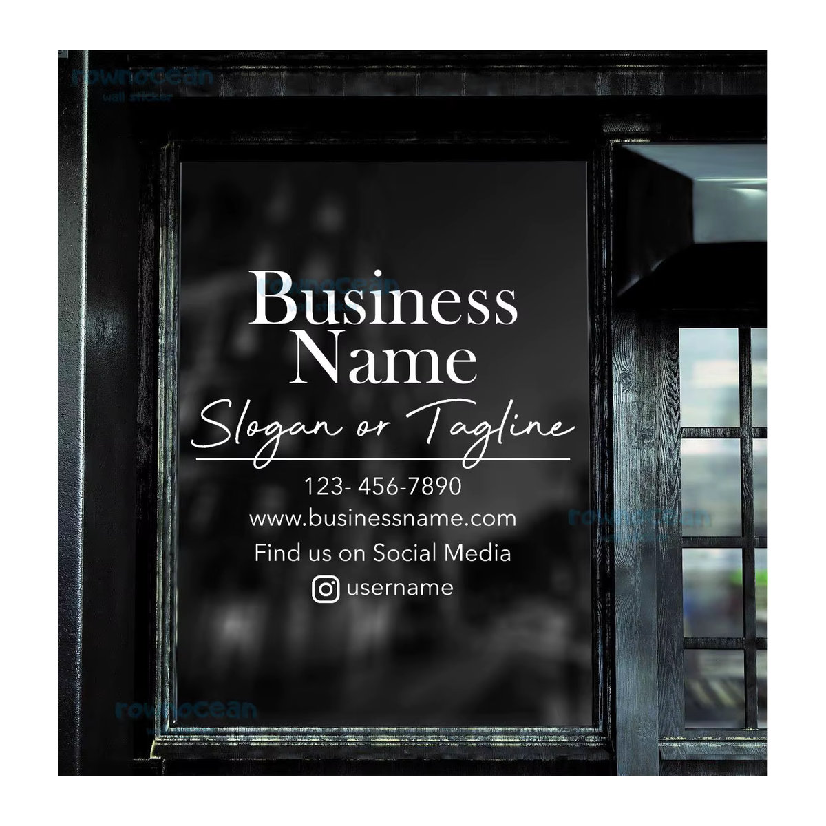 Anpassbarer Fensteraufkleber ROWNOCEAN mit Logo oder Firmennamen in Weiß, Vinyl Aufkleber für Schaufenster, Tür und Wand, rechteckig und abnehmbar - Bild 4