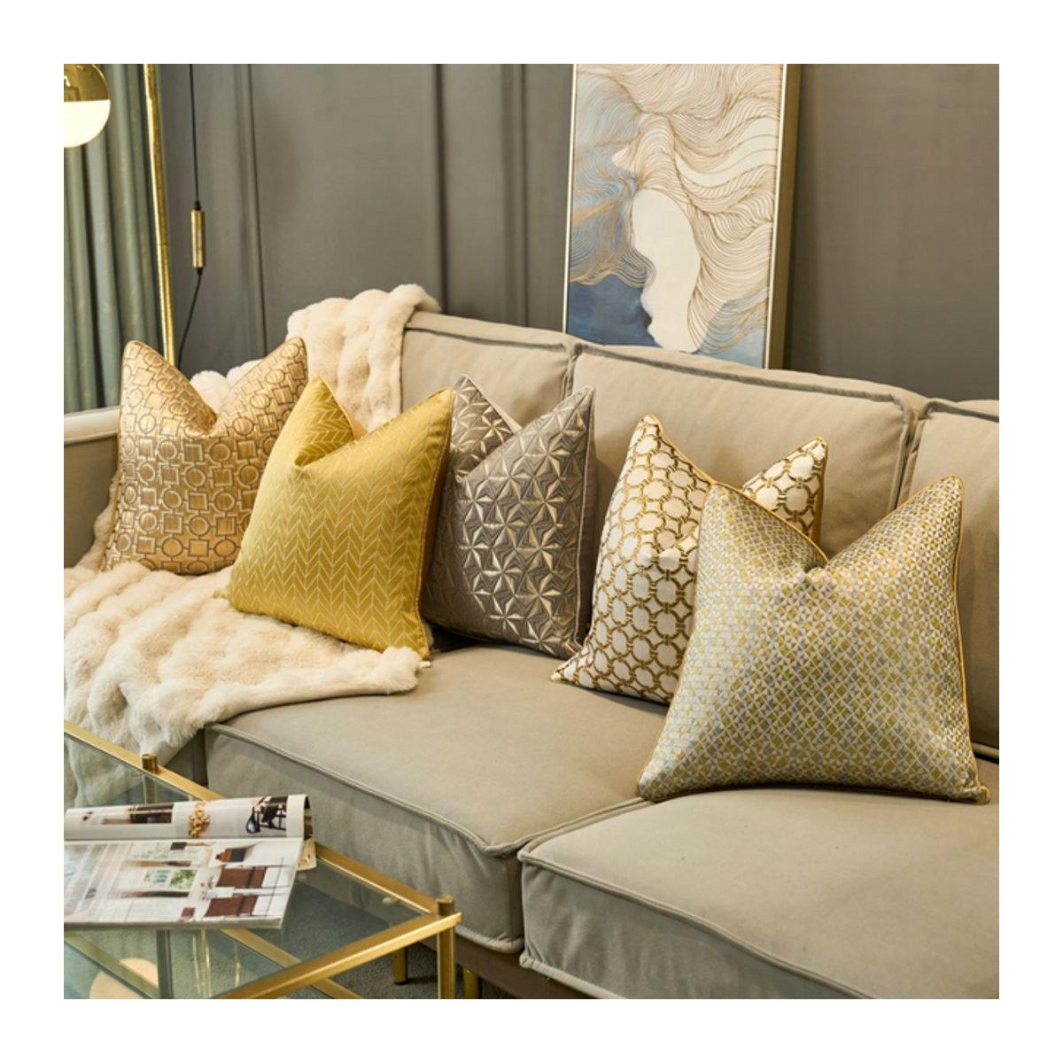 Anqianny Sofakissenbezug in Gold und Grau, B/B: 45 x 45 cm - Bild 1