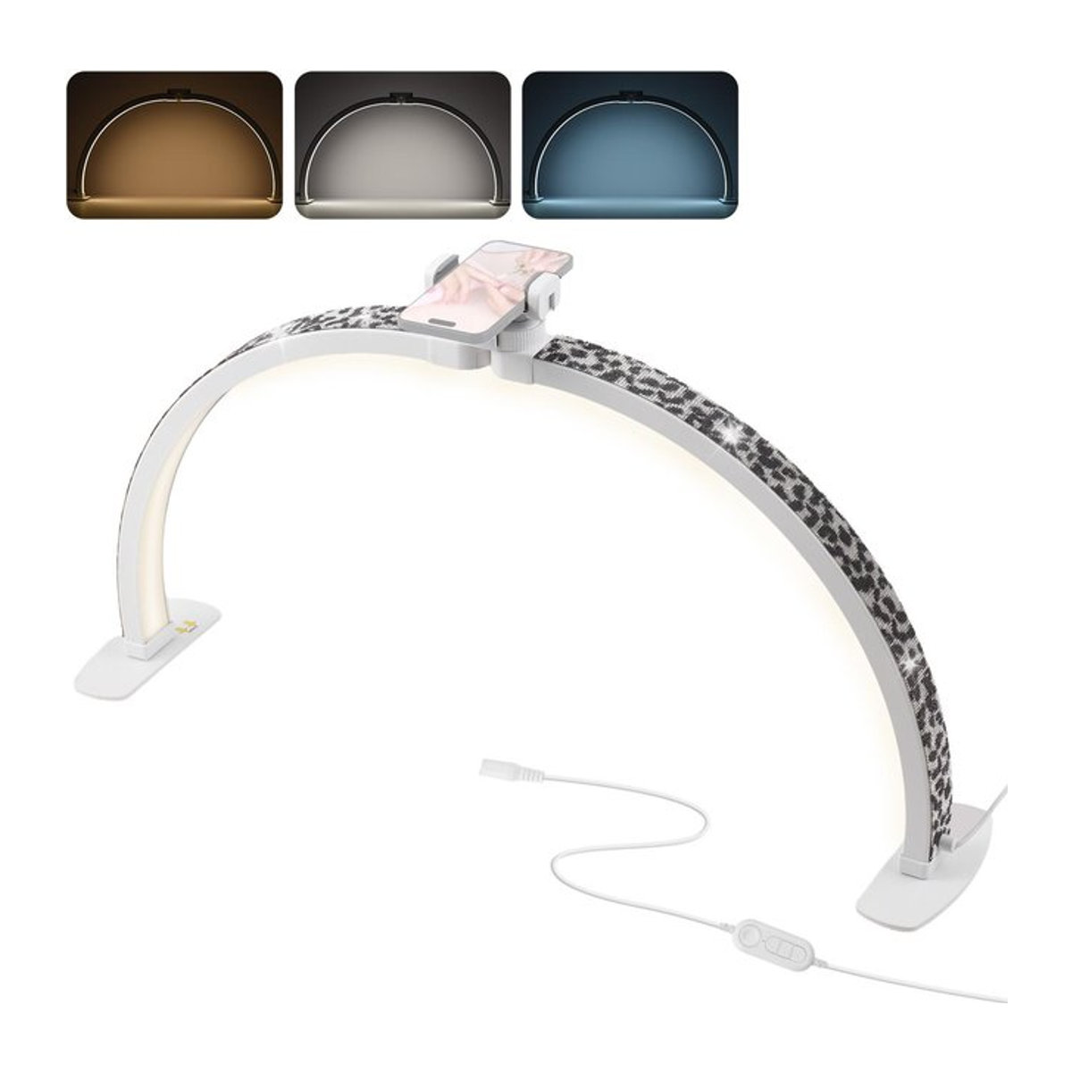 Anself Faltbare Desktop Halbmondleuchte für Nageltisch mit 38W integrierter LED, dimmbar 3000K-6000K und Telefonhalter - Bild 1