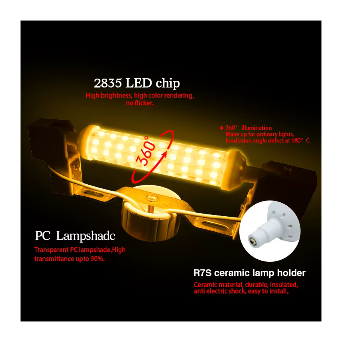 antenso R7s LED Keramikröhre SMD 2835 Hochleistungs Maislampe als Halogenersatz 220 V - Bild 2