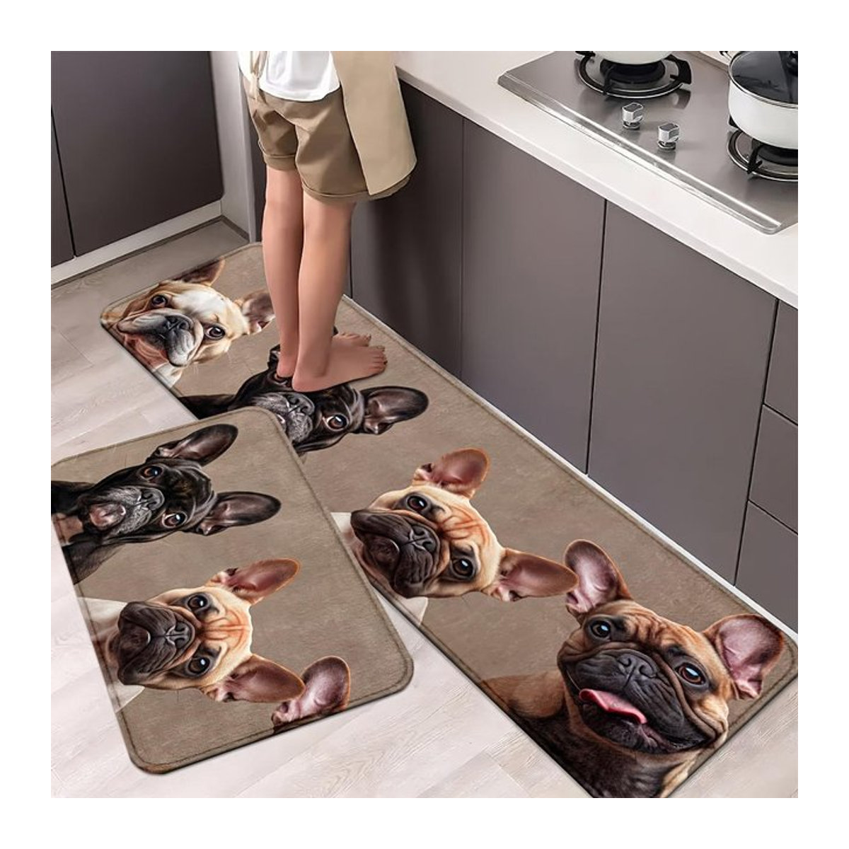 Anti-Ermüdungs-Küchenteppich mit Hundeaufdruck, wasserdicht und rutschfest, gepolsterte Küchenmatte in Schwarz-Weiß, B/T: 80 x 50 cm - Bild 1