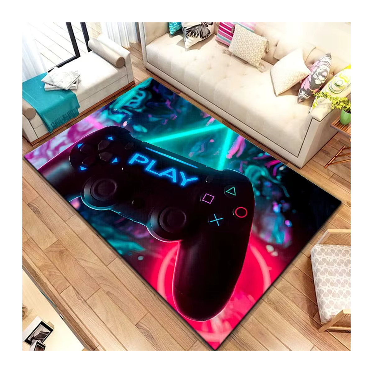 Anti-Rutsch Druckteppich mit Gamer Controller Muster in Schwarz für dein Spielzimmer oder Esport-Bereich - Bild 2