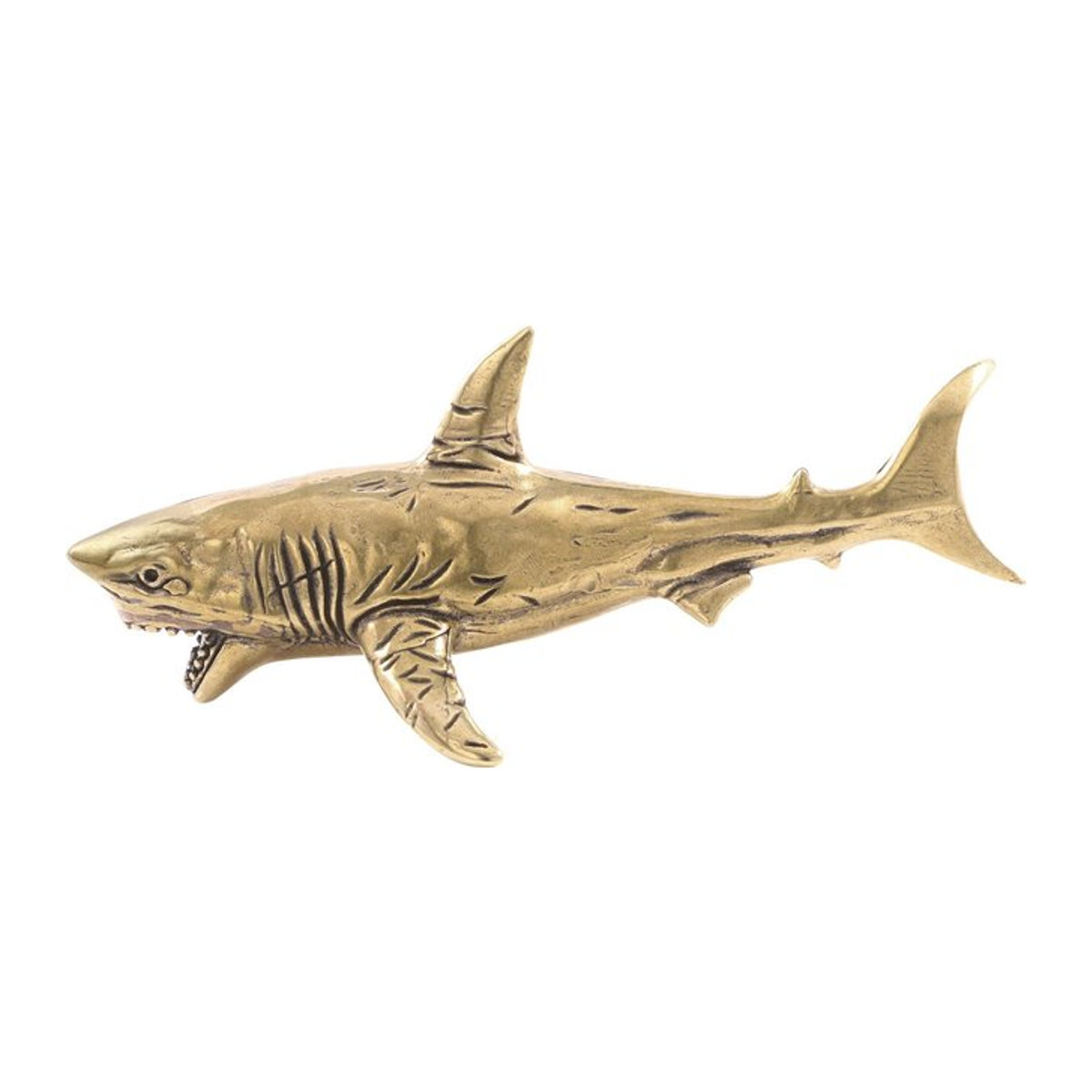Antike Messingfigur Weißer Hai als Schreibtischdekoration in Gold und Bronze, B/T/H: 16,0 x 7,5 x 7,5 cm - Bild 1
