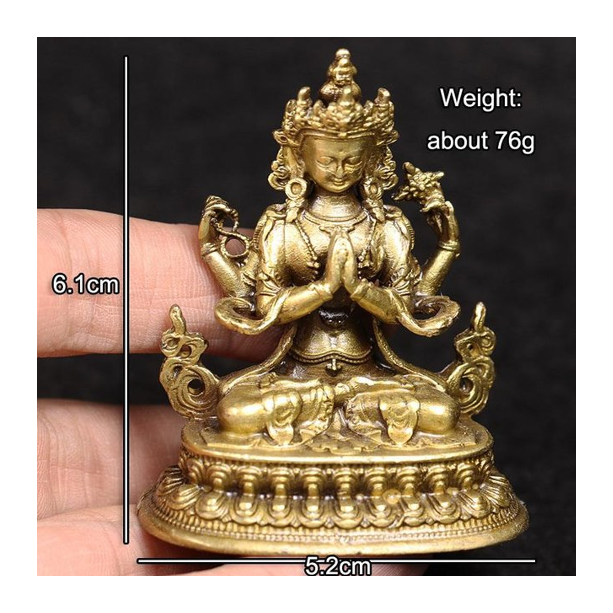 Antike vierarmige Avalokitesvara Statue aus Messing in Gold für deine Heimdekoration - Bild 1