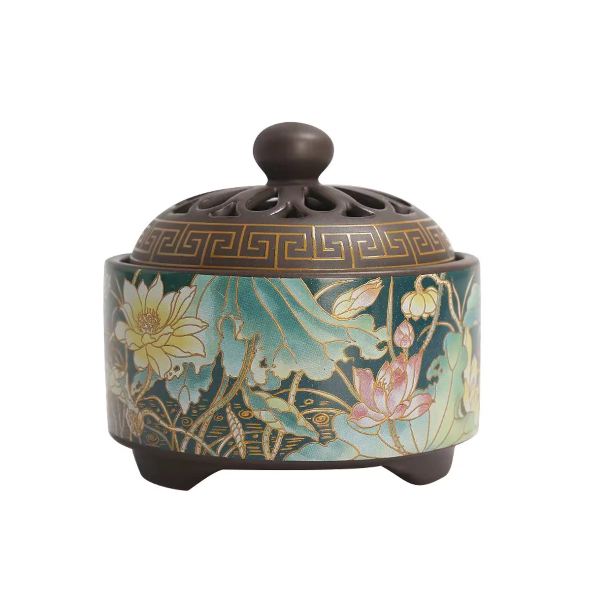 Antikes Cloisonné-Räuchergefäß aus Emaille und Metall mit floralem Design in Mehrfarbig - Bild 3