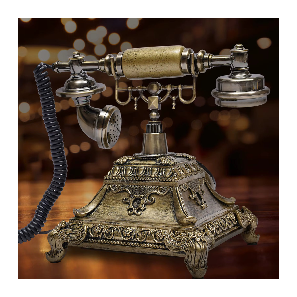 Antikes Tischtelefon im Vintage-Stil als Drehwahltelefon in Gold - Bild 2