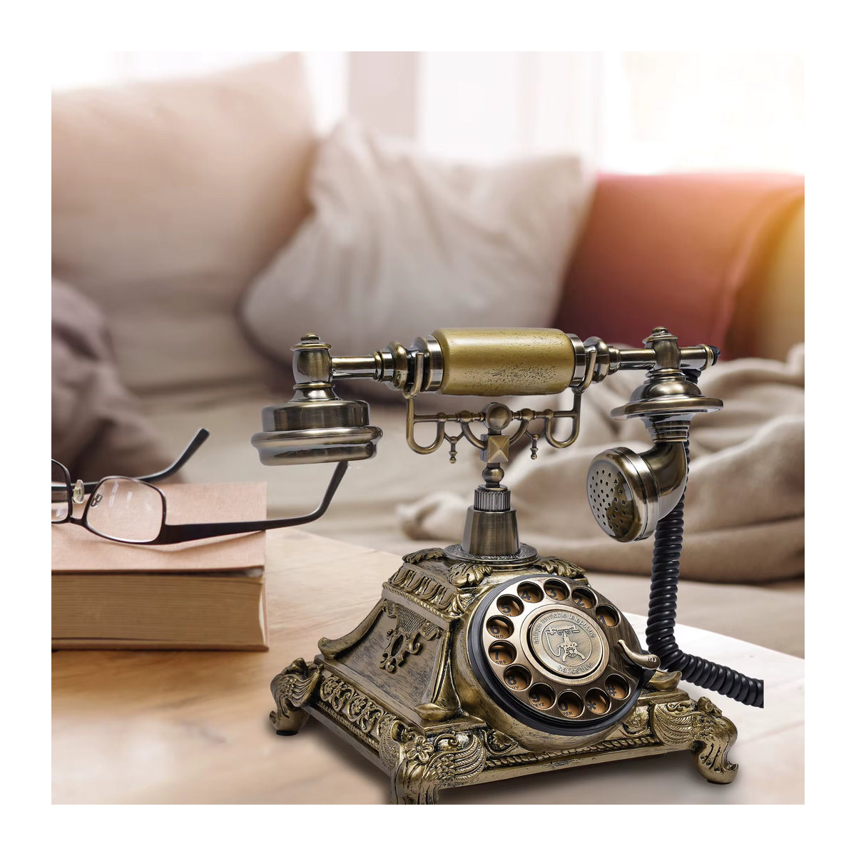 Antikes Tischtelefon im Vintage-Stil als Drehwahltelefon in Gold - Bild 5