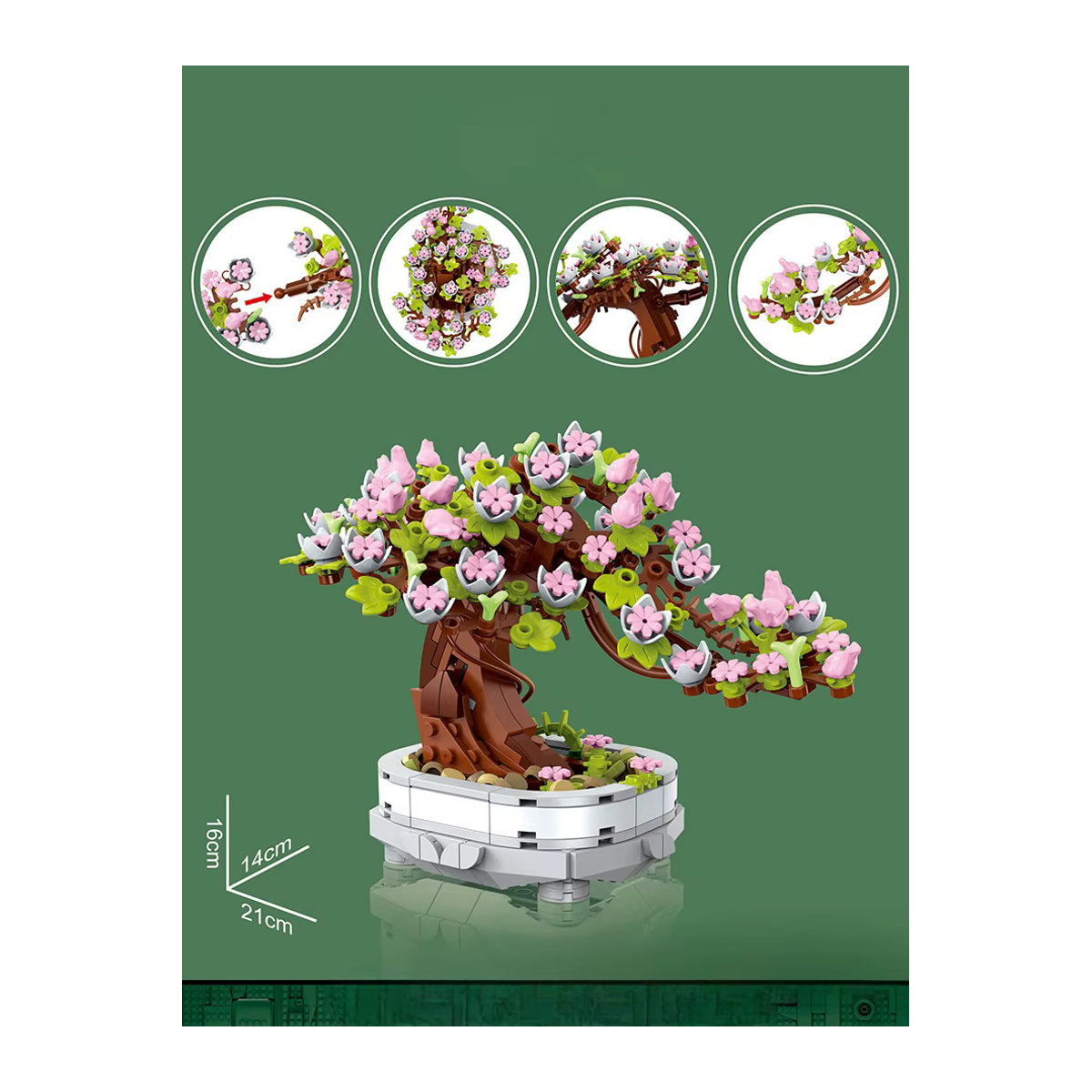 AOBEIBY DIY Bonsai Kirschblüten Set mit 462 Bausteinen, Mehrfarbiger Blumenstrauß aus Kunststoff zur Dekoration - Bild 3