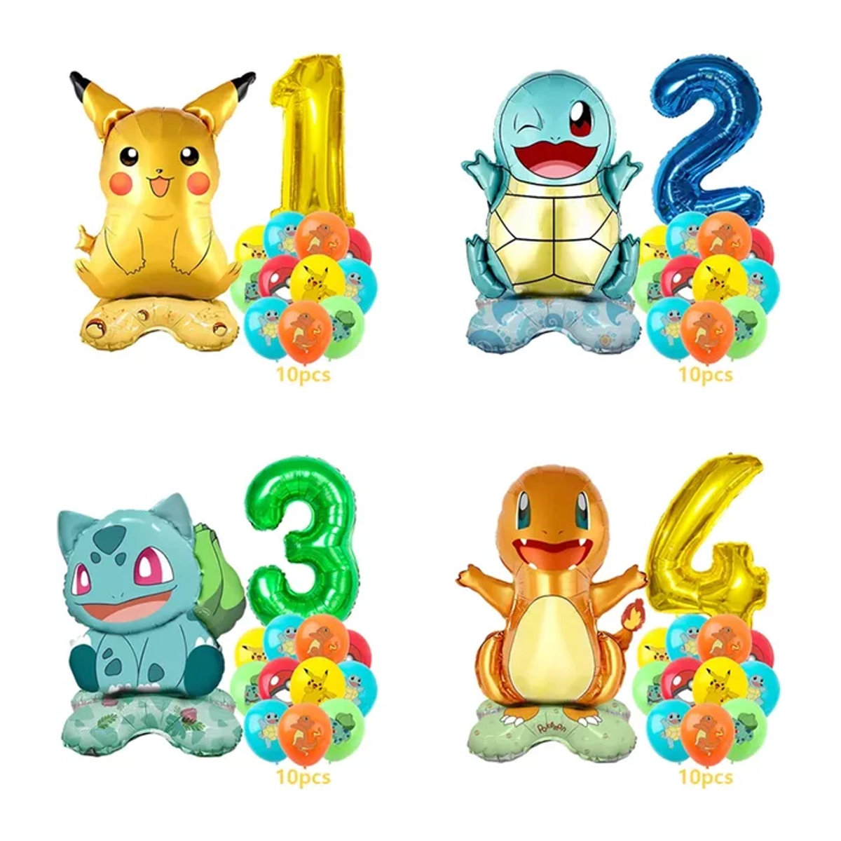 Aoger 12er Set Cartoon Folienballons für Kindergeburtstage mit Charmander, Squirtle und Bulbasaur in Mehrfarbig - Bild 1