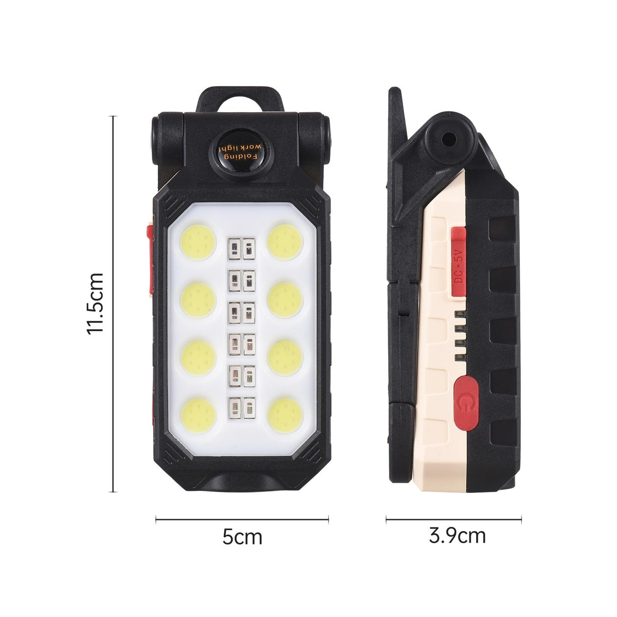 Aoresac COB-Arbeitsleuchte LED-Taschenlampe mit Magnetfuß und Aufhängehaken, USB-wiederaufladbar, 4 Modi, Schwarz/Weiß - Bild 4