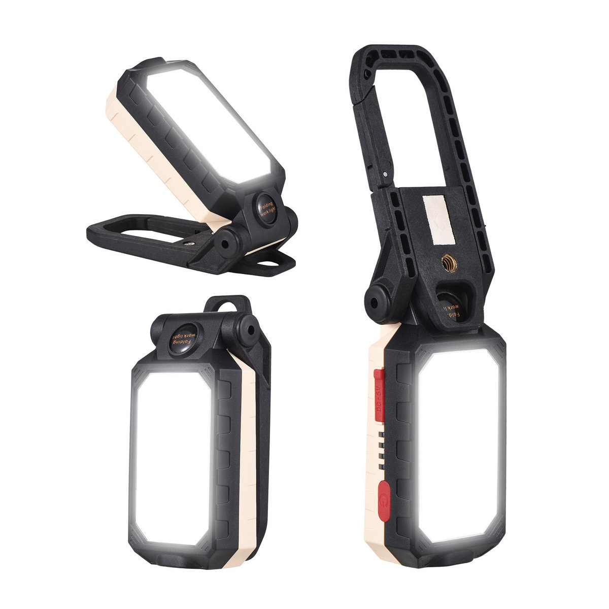 Aoresac COB-Arbeitsleuchte LED-Taschenlampe mit Magnetfuß und Aufhängehaken, USB-wiederaufladbar, 4 Modi, Schwarz/Weiß - Bild 5