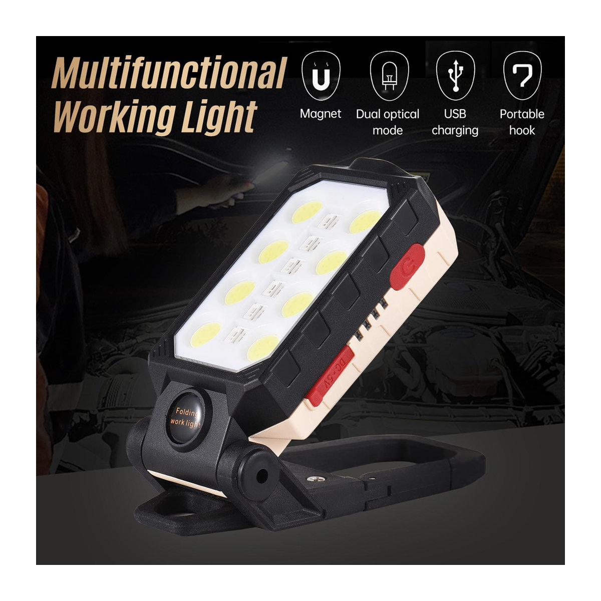 Aoresac COB-Arbeitsleuchte LED-Taschenlampe mit Magnetfuß und Aufhängehaken, USB-wiederaufladbar, 4 Modi, Schwarz/Weiß - Bild 9