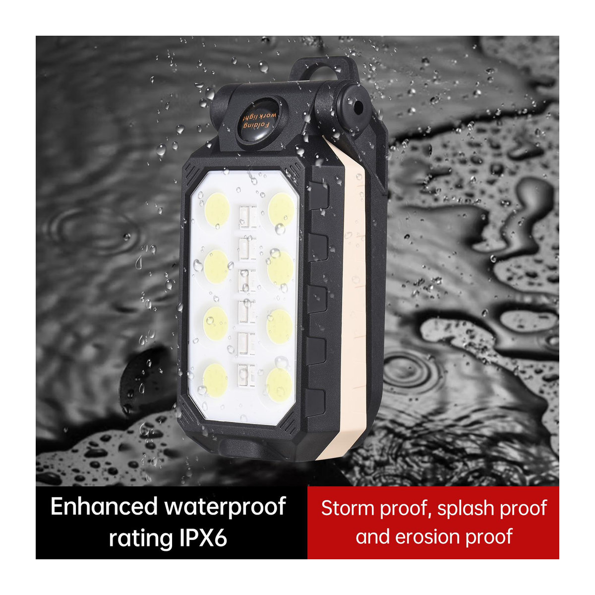 Aoresac COB-Arbeitsleuchte LED-Taschenlampe mit Magnetfuß und Aufhängehaken, USB-wiederaufladbar, 4 Modi, Schwarz/Weiß - Bild 10