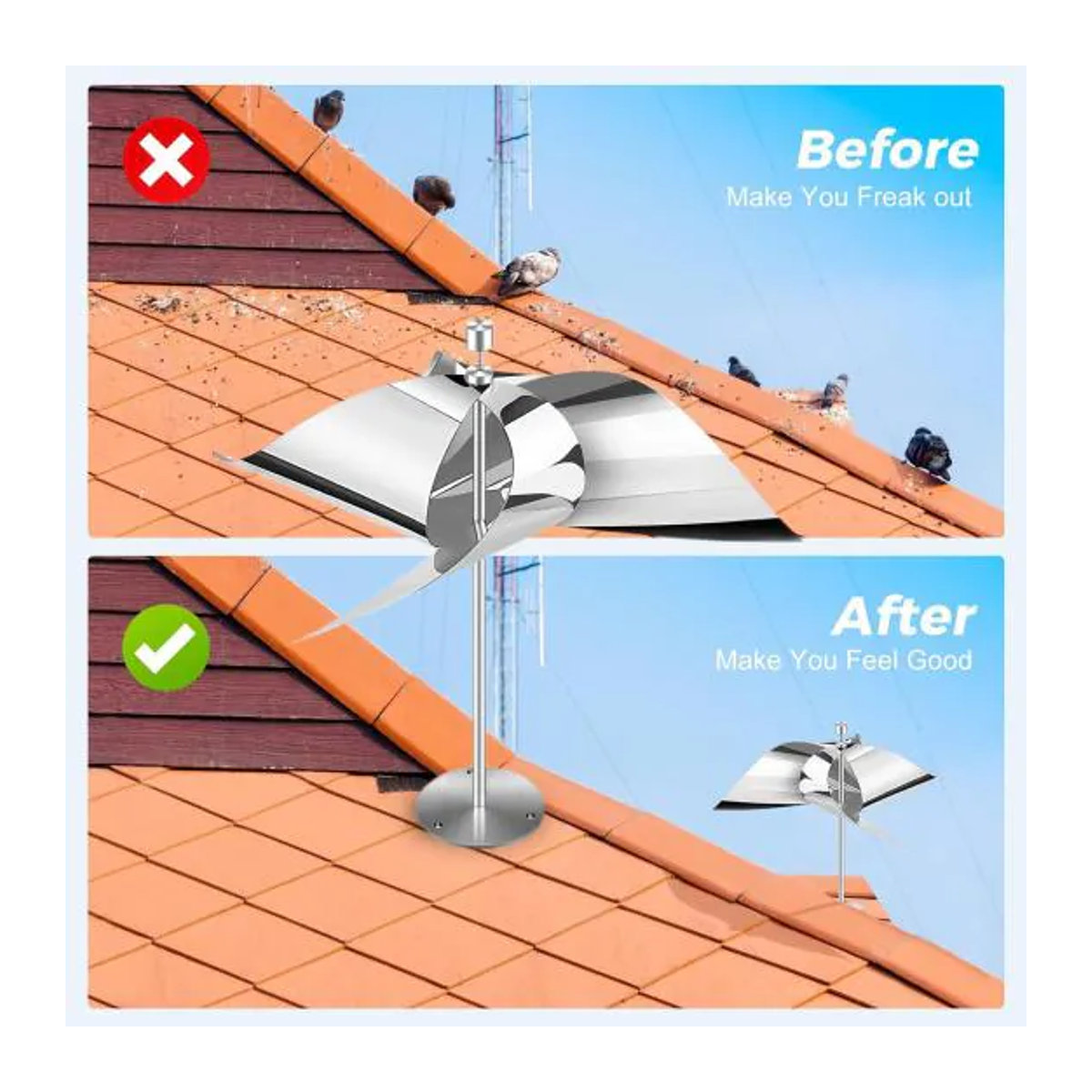 Aoring 2er Set Reflektierendes Vogelabwehr-Windrad aus Edelstahl für Garten, Terrasse und Dach - Bild 3