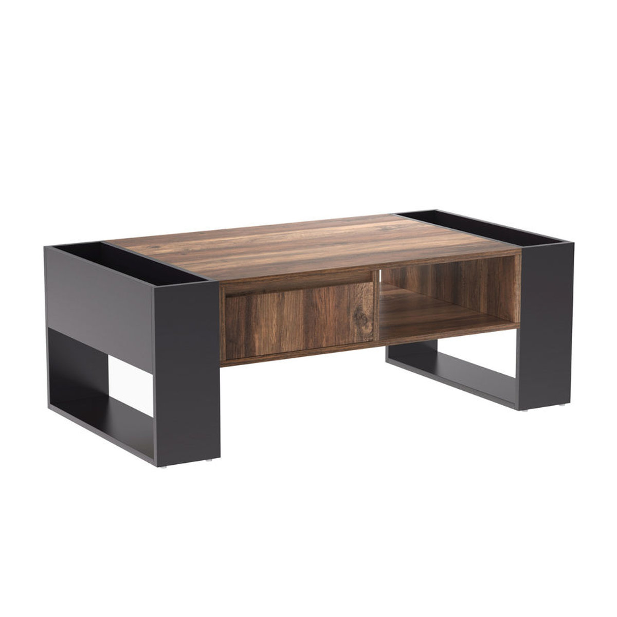 Aosom Couchtisch in Schwarz und Grau mit Holzmaserung, griffloser Schublade und doppelseitigem Stauraum, B/T/H: 106,4 x 60 x 40 cm - Bild 2