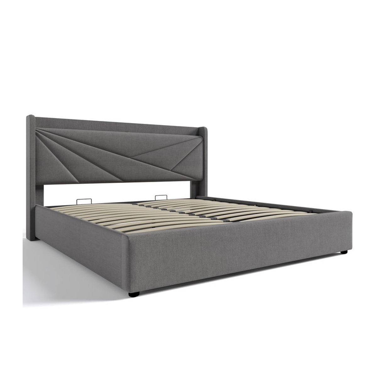 Aosom Doppelbett mit Bettkasten und USB-Typ-C-Ladefunktion in Grau mit Leinenstruktur B/T/H: 140 x 200 cm - Bild 2