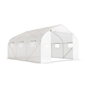 Aosom Outsunny Foliengewächshaus in Weiß mit UV-Schutz und Mesh-Fenstern, winddichtes Tomatenhaus aus Metall und Kunststoff, B/T/H: 445 x 299 x 205 cm