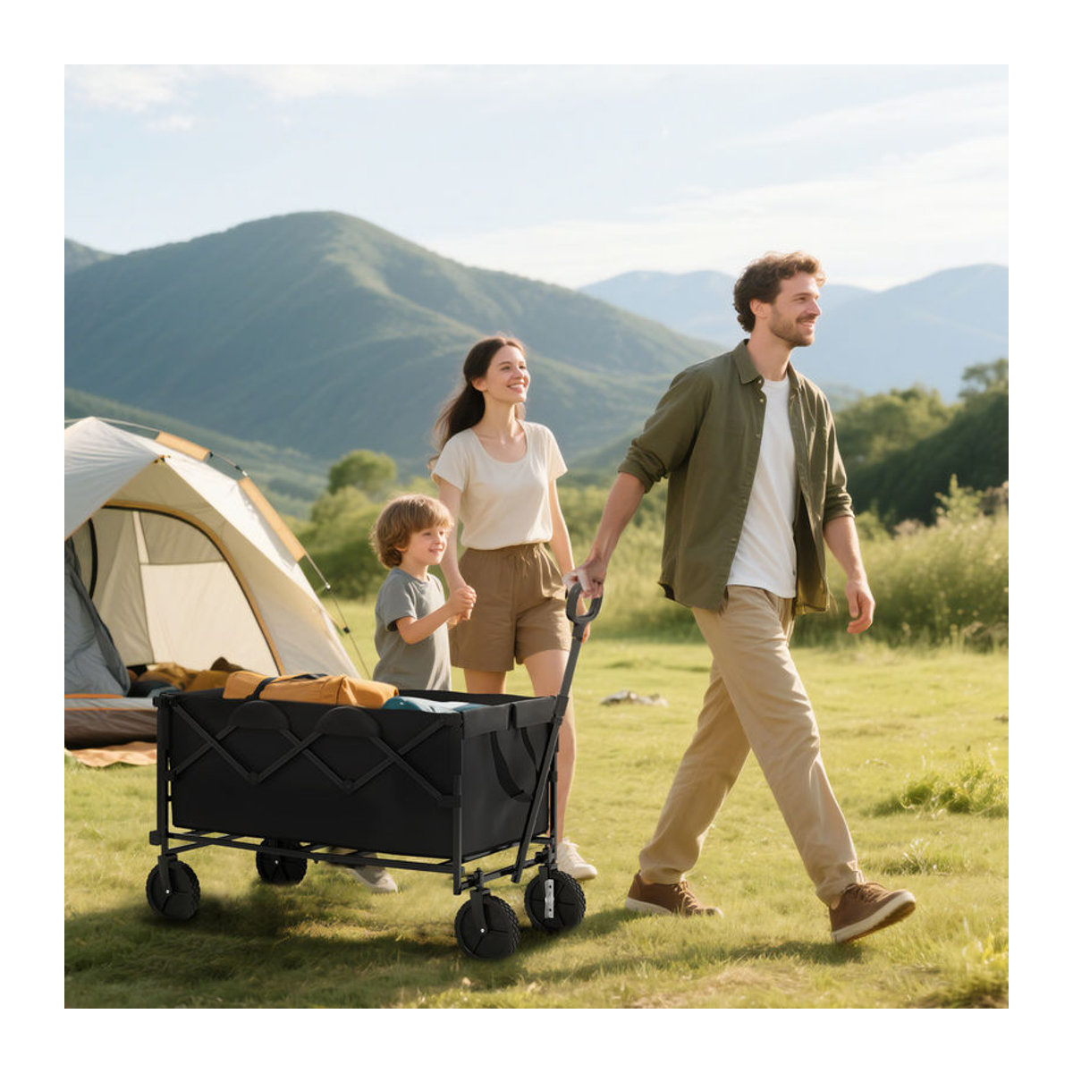 Aosom Outsunny Gartenwagen klappbar mit Plane in Schwarz, 160 Liter Fassungsvermögen, 100 kg belastbar, B/H/L: 55 x 102 x 95 cm - Bild 2