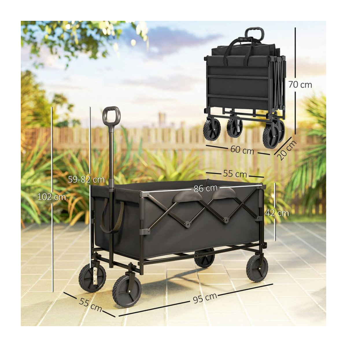 Aosom Outsunny Gartenwagen klappbar mit Plane in Schwarz, 160 Liter Fassungsvermögen, 100 kg belastbar, B/H/L: 55 x 102 x 95 cm - Bild 3