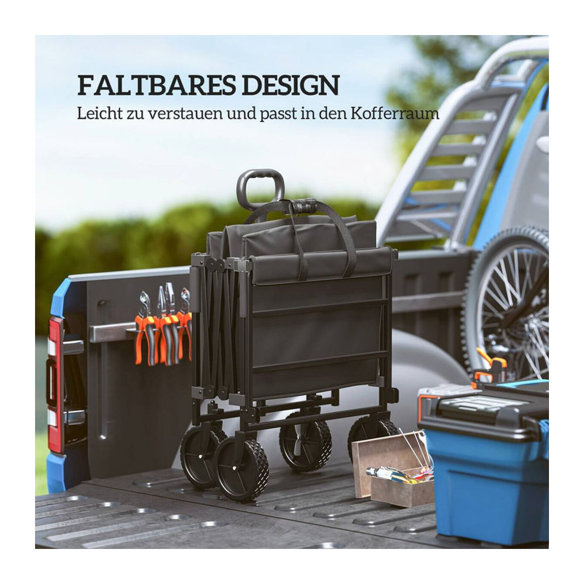 Aosom Outsunny Gartenwagen klappbar mit Plane in Schwarz, 160 Liter Fassungsvermögen, 100 kg belastbar, B/H/L: 55 x 102 x 95 cm - Bild 4