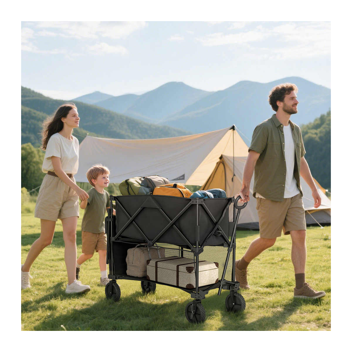 Aosom Outsunny Gartenwagen Schwarz mit Plane, klappbar, Belastbarkeit 200 kg, B/H/L: 50 x 102 x 142 cm - Bild 2