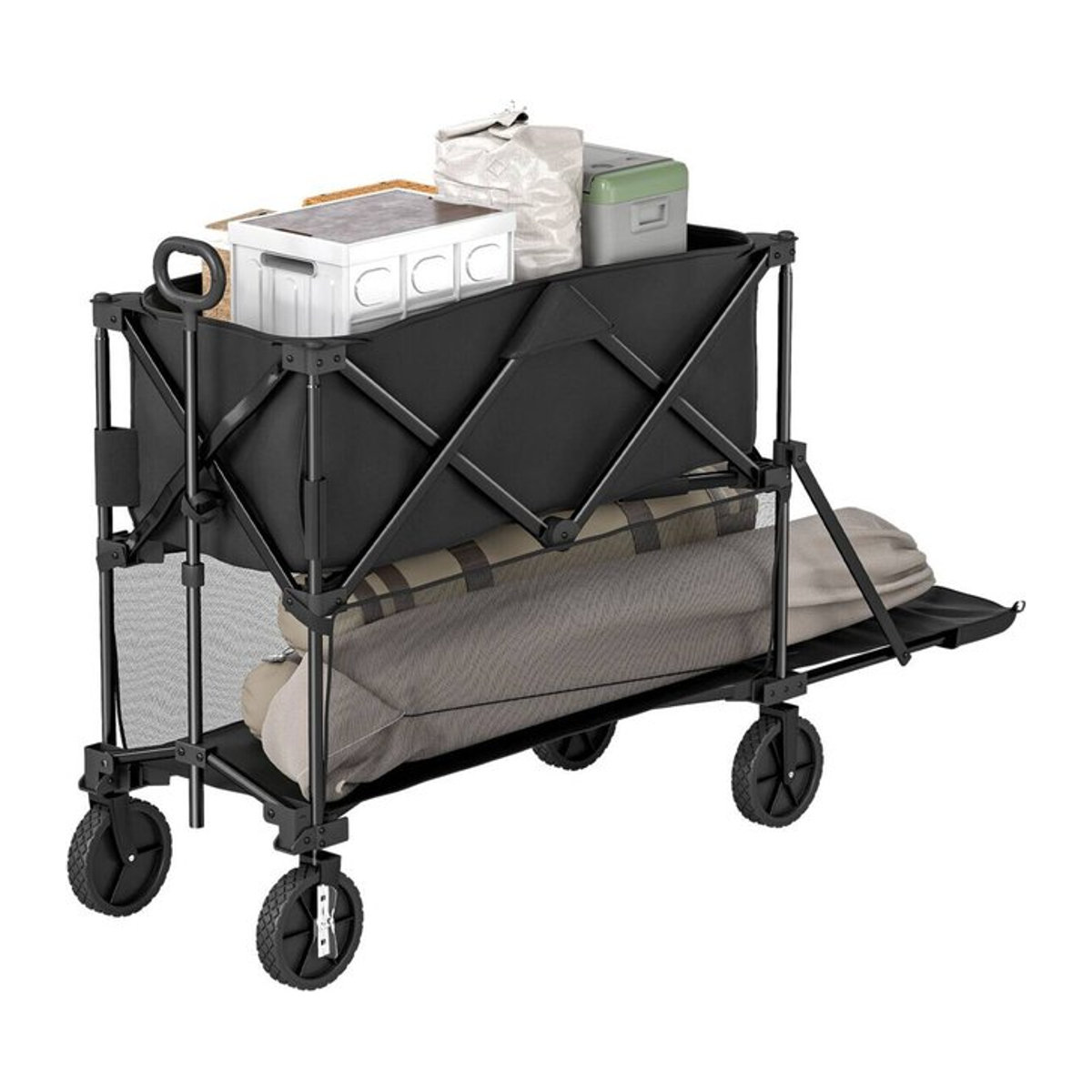 Aosom Outsunny Gartenwagen Schwarz mit Plane, klappbar, Belastbarkeit 200 kg, B/H/L: 50 x 102 x 142 cm - Bild 3